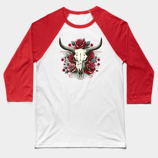 Bull skull with rose flowers Baseball T-Shirt